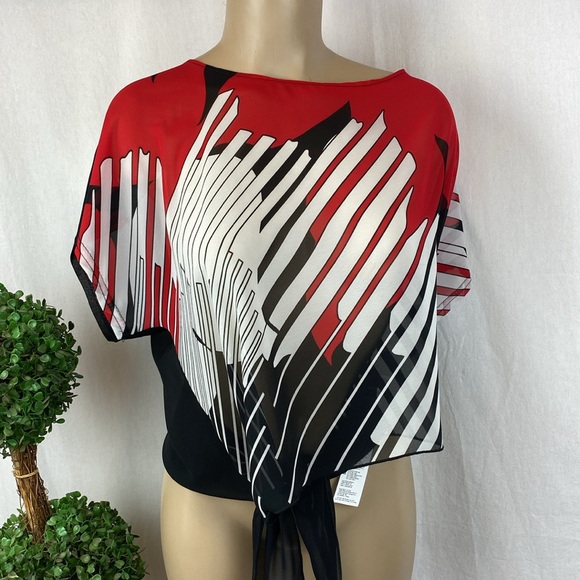 Joseph Ribkoff Sheer Short Sleeve Graphic Print Blouse 10 - Picture 4 of 7